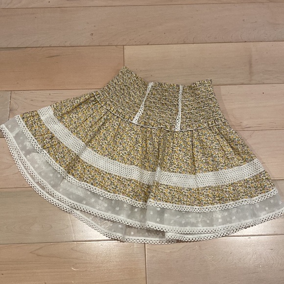 Katie J NYC yellow ditsy floral lace trim lined cotton Lara skirt